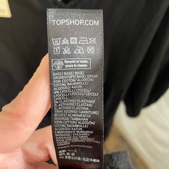 NWT TOPSHOP Women's 3/4 Sleeve Embroidered Smock Dress‎ Black Floral Sz 12 - Picture 7 of 8